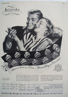 Keepsake Diamond Girl In Stripe Blouse Ad 1947