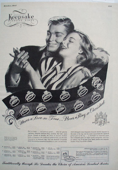 Keepsake Diamond Girl In Stripe Blouse Ad 1947