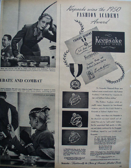 Keepsake Wins 1950 Fashion Academy Award Ad 1959