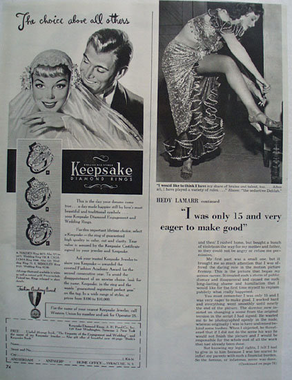 Keepsake Diamond Choice Above All Others Ad 1951