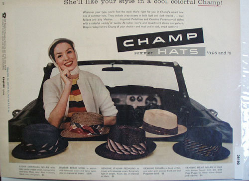 Champ Summer Hats 1956 Ad