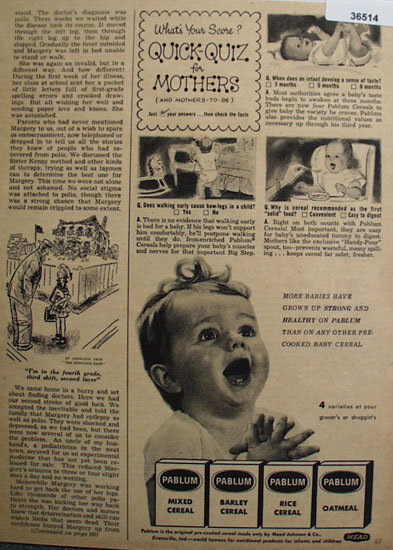 Pablum Baby Cereal 1953 Ad.