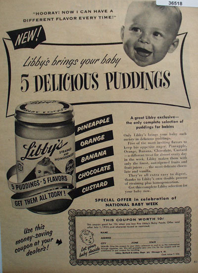 Libbys 5 Delicious Puddings 1953 Ad