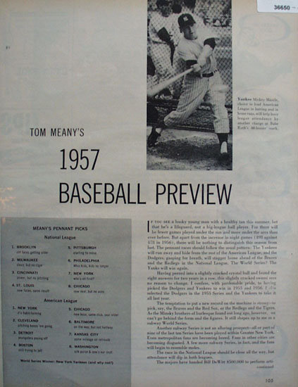 Tom Meanys 1957 Baseball Preview 1957 Article
