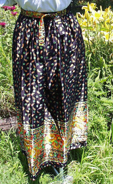 Black Chintz Long Vintage Skirt