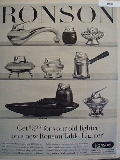 Ronson Lighters Trade In 1957 Ad