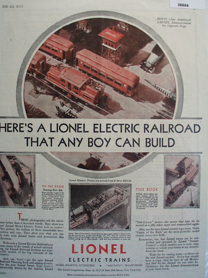 Lionel Model Electric Trains 1929 Ad
