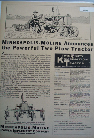 Minneapolis Moline Power Implement Co. 1930 Ad