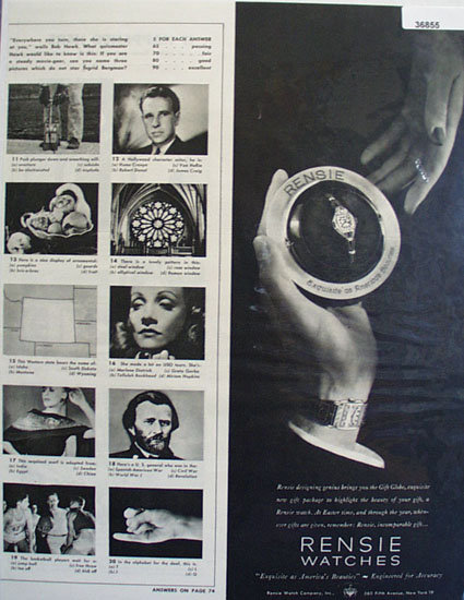 Rensie Watches 1947 Ad