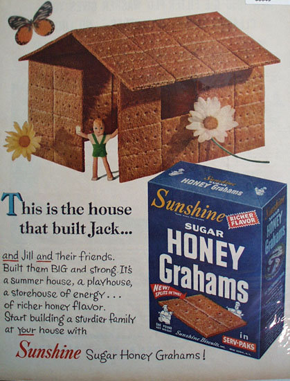Sunshine Sugar Honey Grahams 1956 Ad