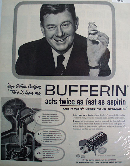 Bristol Myers Bufferin Arthur Godfrey 1956 Ad