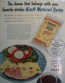 Kraft Natural Swiss Cheese Sliced 1956 Ad