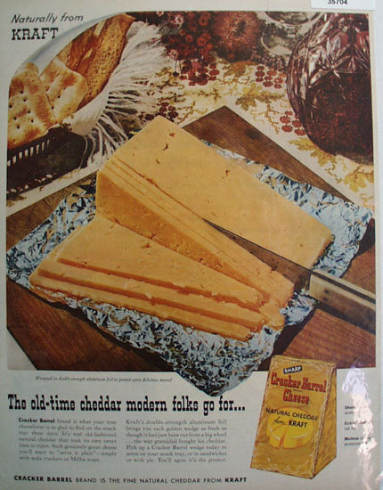 Kraft Sharp Cracker Barrel Cheese 1957 Ad