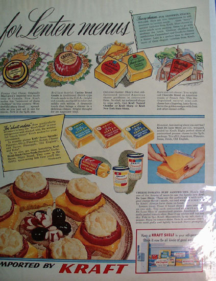 Krafts Cheese Lenten Menus 1952 Ad