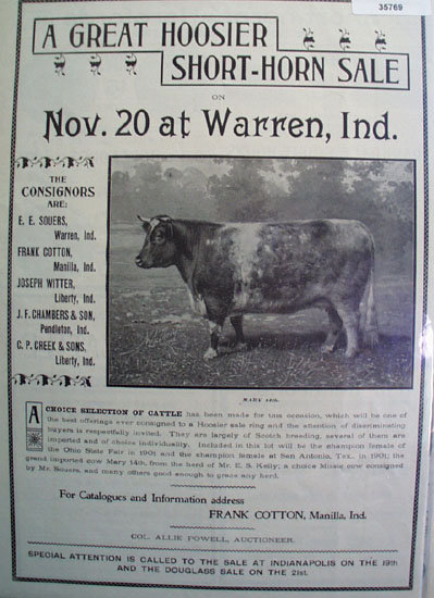 Hoosier Short Horn Sale 1902 Ad