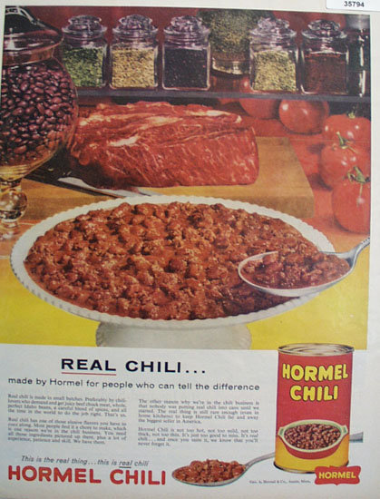 George A. Hormel Co. Real Chili 1959 Ad