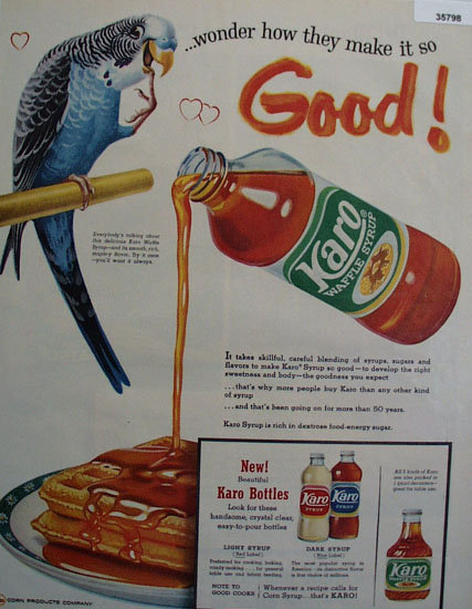 Karo Waffle Syrup Parrot 1959 Ad