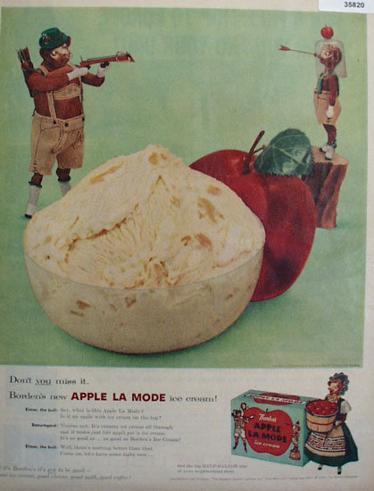 Bordens Apple La Mode Ice Cream 1956 Ad