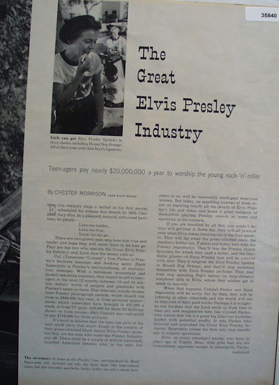 Elvis Presley Industry By Chester Morrison 1956 Article