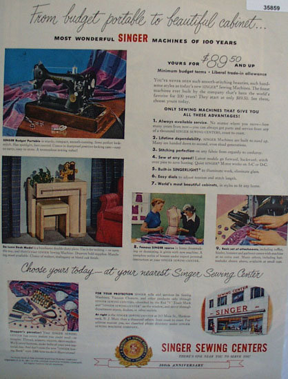 Singer Sewing Center 100th Anniversary 1951 Ad