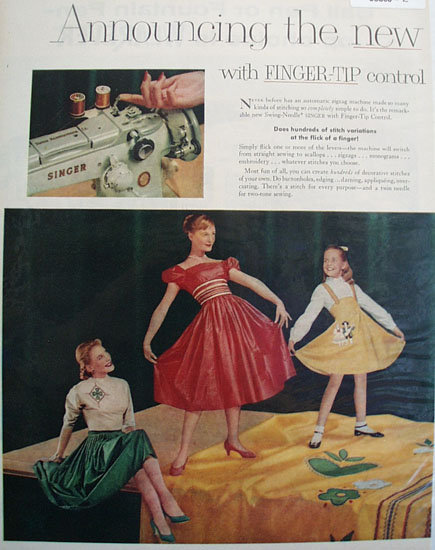 Singer Sewing Machine Finger Tip Control 1956 Ad