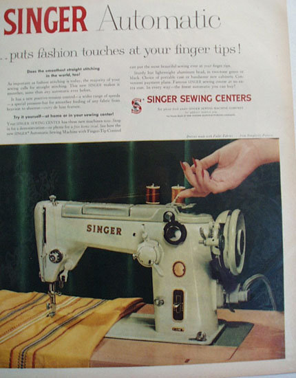 Singer Sewing Machine Finger Tip Control 1956 Ad