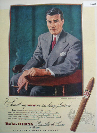 Robt. Burns Panatela De Luxe Cigars 1947 Ad