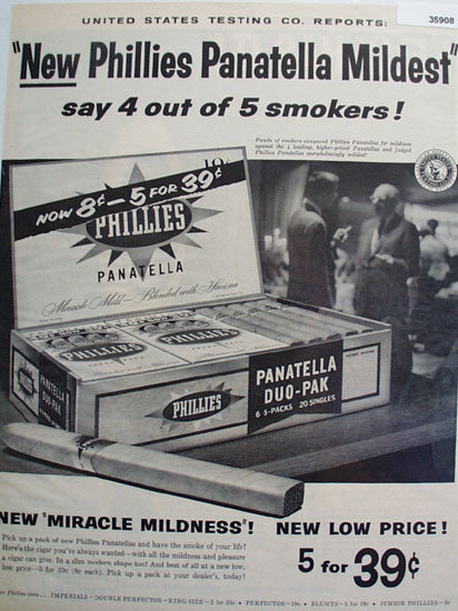 New Phillies Panatella Cigars 1958 Ad.