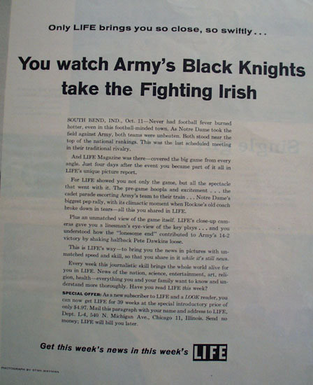 Notre Dame And Army Football 1958 Article
