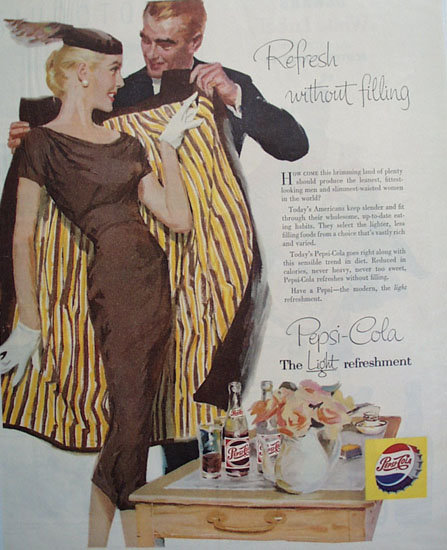 Pepsi Cola The Light Refreshment 1956 Ad.