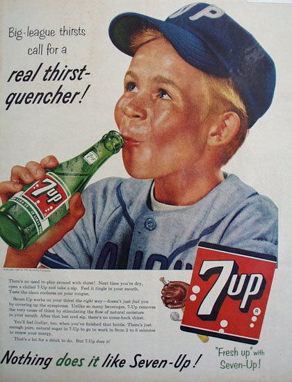 Seven Up Big League Thirsts 1956 Ad.