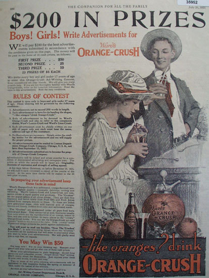 Orange Crush Ad Writing Contest 1921 Ad.