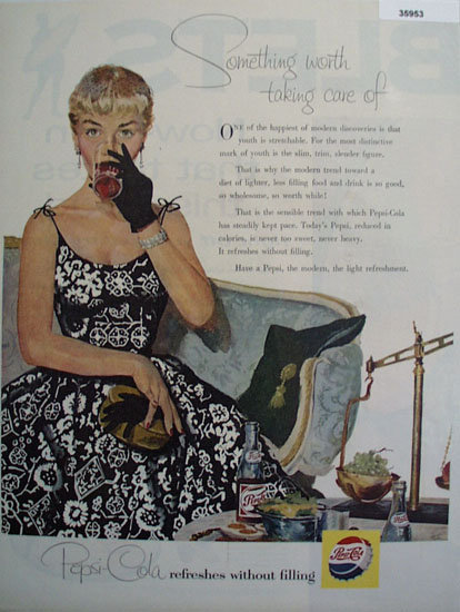 Pepsi Cola Refreshes without Filling 1955 Ad