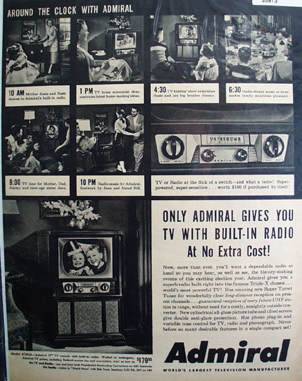 Admiral Television Around The Clock 1952 Ad