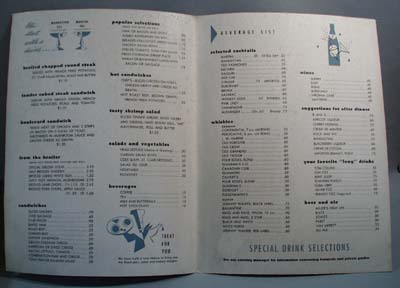 Menu from the Illinois room St Clair Hotel