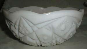 Heavy milk glass serving bowl, buttons pattern