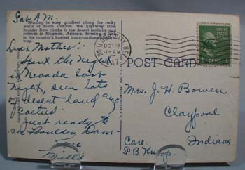 Boulder Dam Crest Post Card, 1947