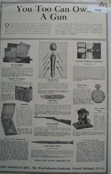 The American Boy Premiums 1923 Ad