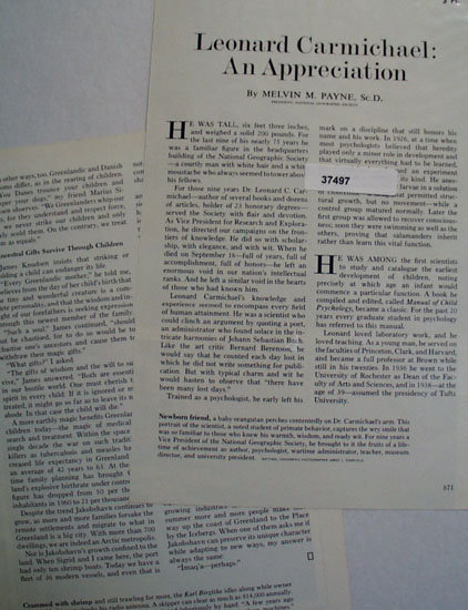 Leonard Carmichael An Appreciation 1973 Article.