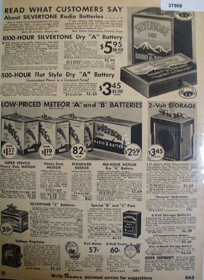 Silvertone And Meteor Radio Batteries 1935 Ad