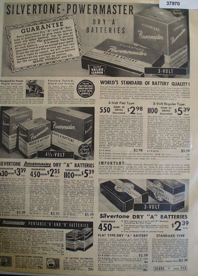 Silvertone Powermaster Dry Batteries 1938 Ad