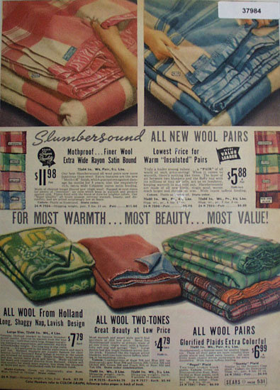 Slumbersound Sears Wool Blankets 1938 Ad