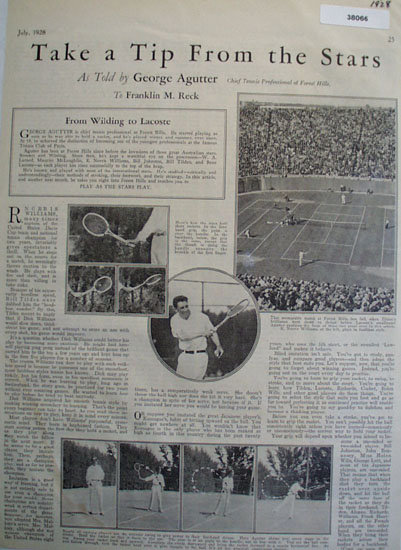 George Agutter Tennis Professional 1928 Article