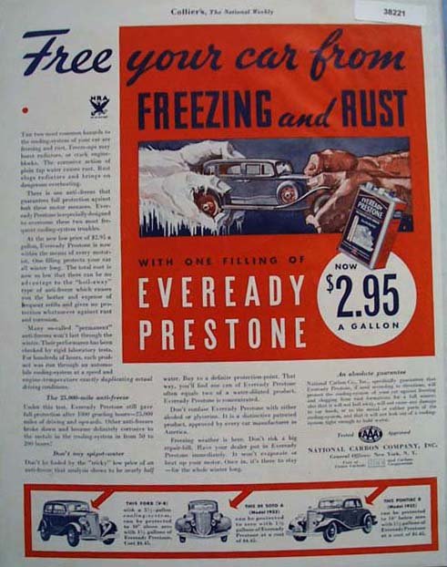 Eveready Prestone Anti Freeze 1933 Ad