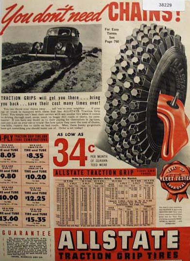Allstate Traction Grip Tires 1938 Ad