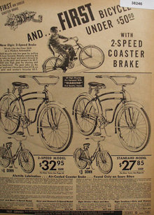 Sears Elgin 2 Speed Bike 1938 Ad