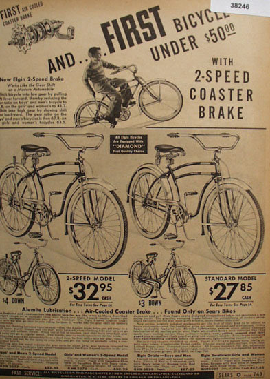 Sears Elgin 2 Speed Bike 1938 Ad