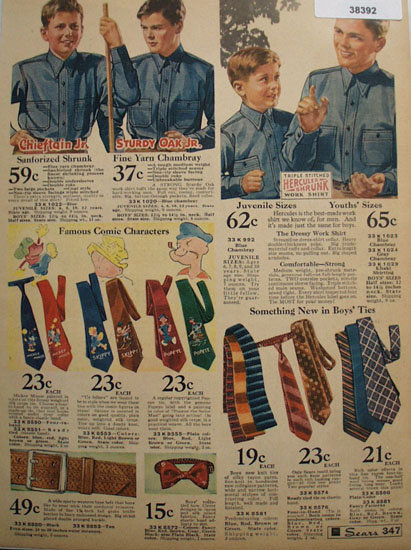 Boys Work Shirts, Ties And Belt 1935 Ad.