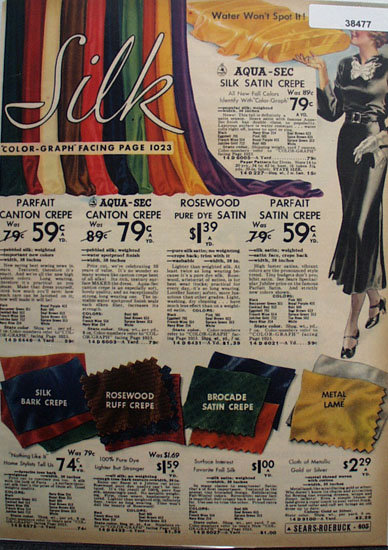 Sears Aqua Sec Satin Crepe Fabric 1936 Ad