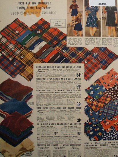 Sears Childrens Fabric 1938 Ad